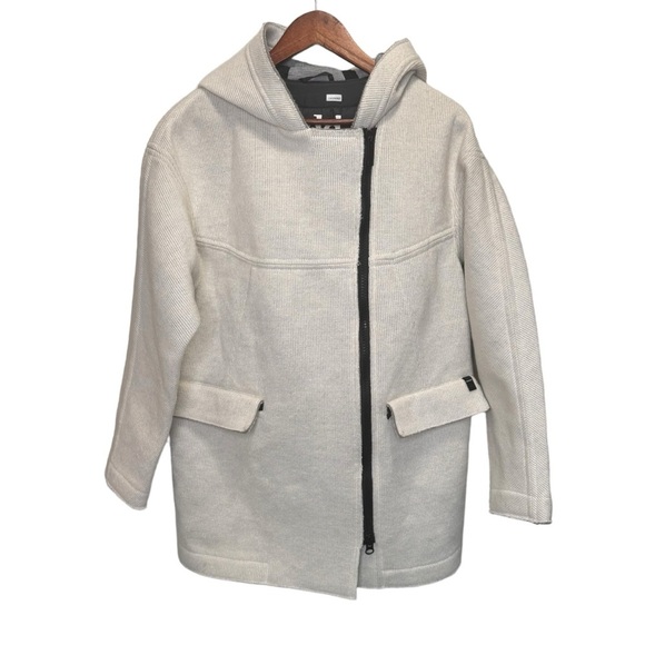 Add Down Cream Wool Hooded Jacket Size 4 Neutral Minimalist - Picture 1 of 16